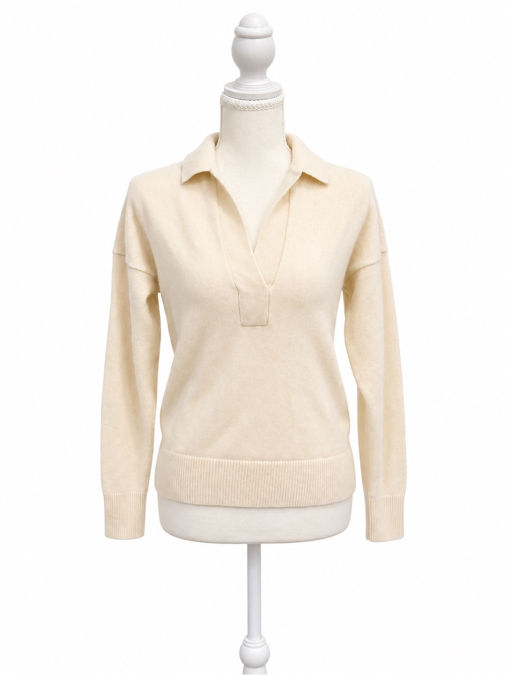 Quince 100% Mongolian Cashmere Ivory Polo Sweater XS